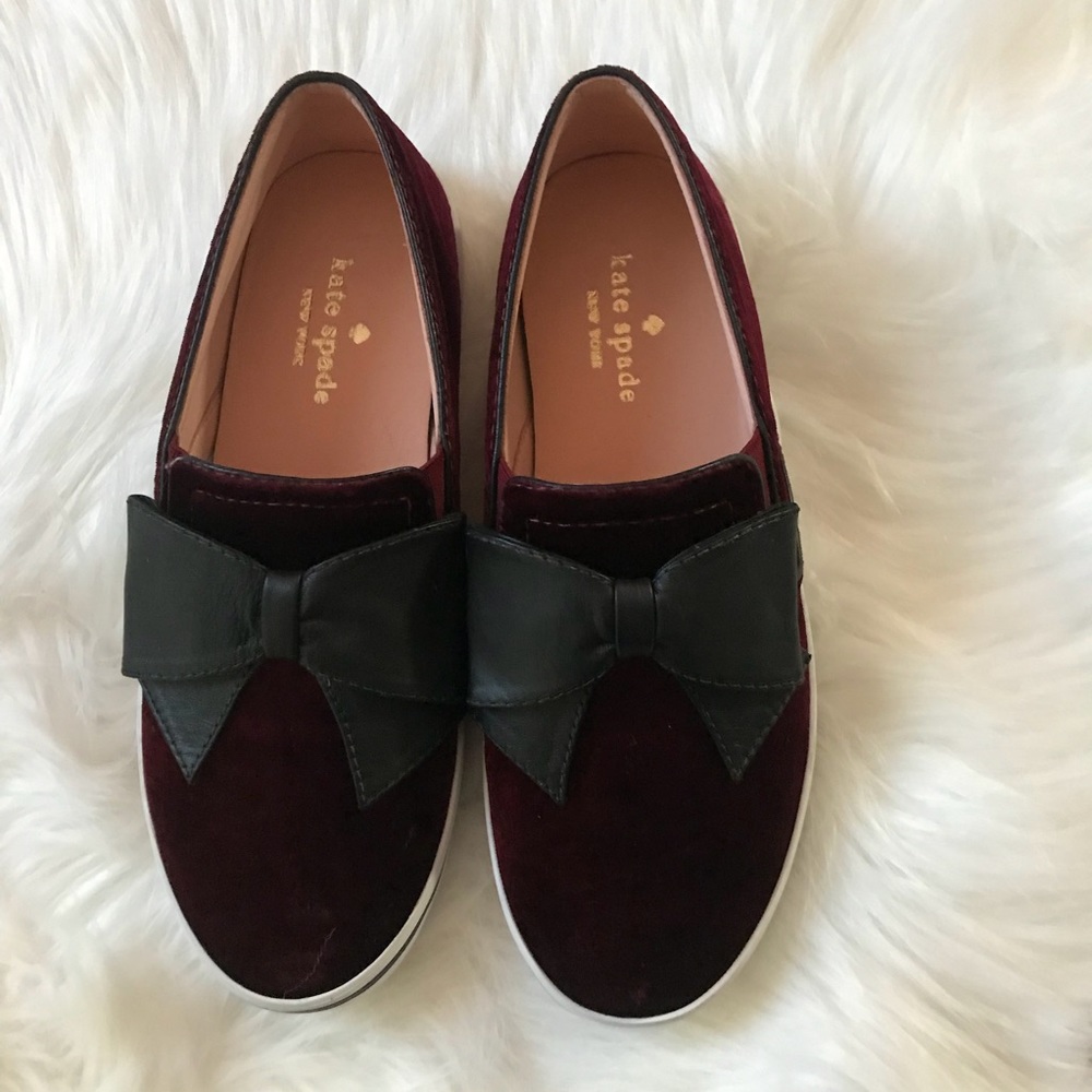 NewKate Spade Bordeaux Velvet Bow Slip On Sneakers